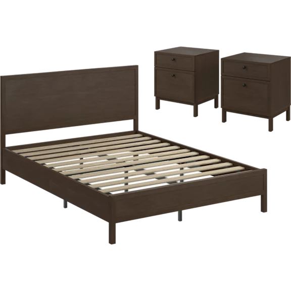 Bush Home Avery Queen Platform Bed with Set of 2 Nightstands with Drawers