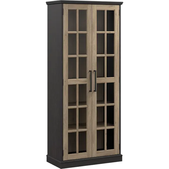 Westbrook Curio Cabinet with Glass Doors in Vintage Black/Restored Tan Hickory