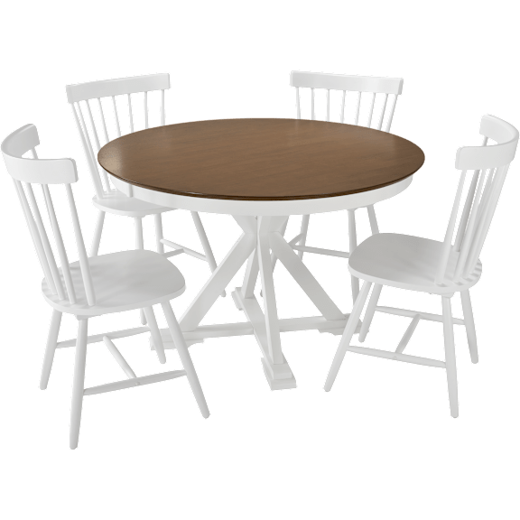 West End 45W Round Trestle Dining Table with 4 High Back Spindle Dining Chairs