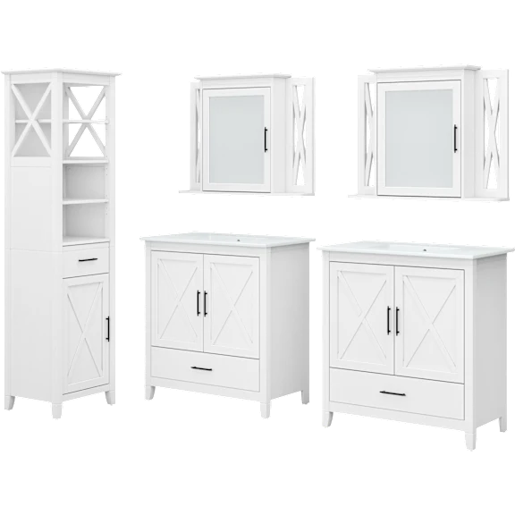 Key West 64W Double Vanity Set with Sinks, Medicine Cabinets and Linen Tower