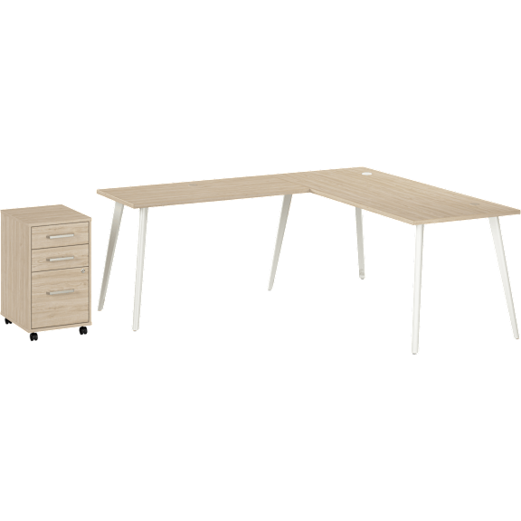 Vista 72W L Shaped Desk with Splayed Metal Legs and Mobile File Cabinet