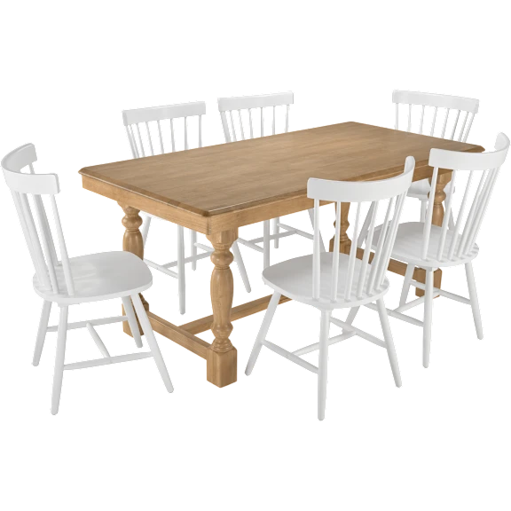 Sterling 67W Squire Trestle Dining Table with 6 High Back Spindle Dining Chairs