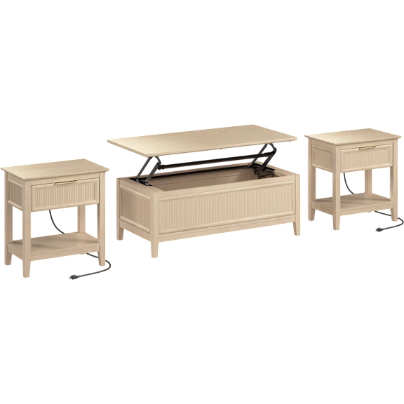 Camille Fluted Lift Top Coffee Table and End Tables Set