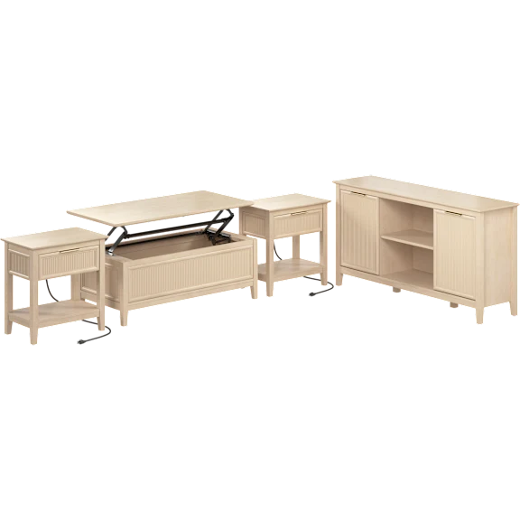 Camille Fluted TV Stand, Lift Top Coffee Table, and 2 End Tables Set