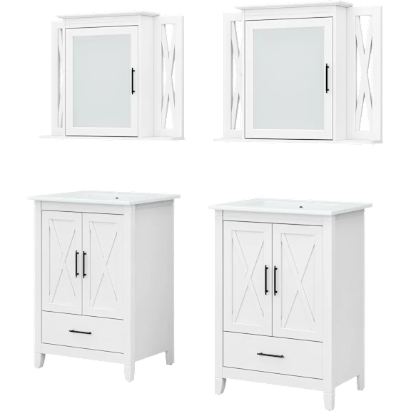 2-Pack: Key West 48W Vanity Set with Sinks and Medicine Cabinets in White Ash