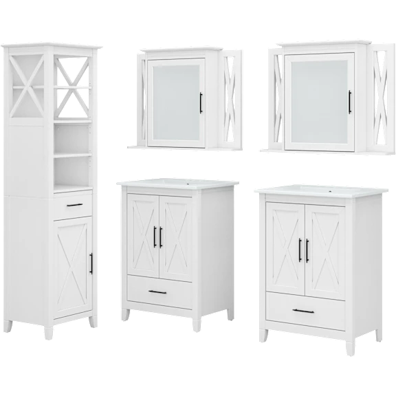 Key West 48W Double Vanity Set with Sinks, Medicine Cabinets and Linen Tower