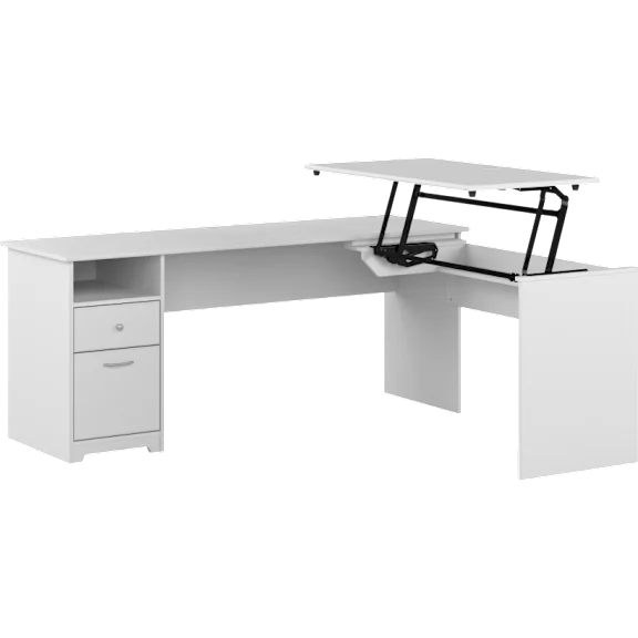 Cabot 72W 3 Position Sit to Stand L Shaped Desk in White