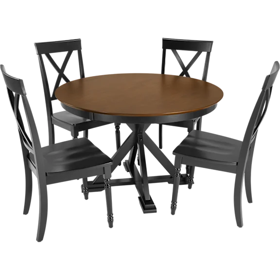 West End 45W Round Trestle Dining Table with 4 Cross Back Dining Chairs