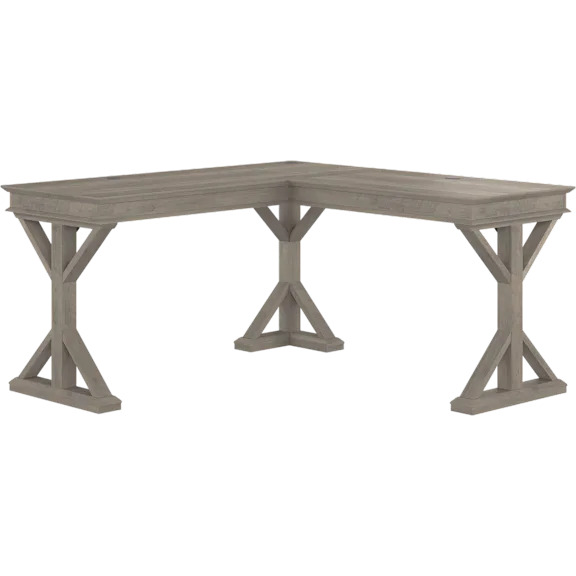 Homestead 60W Farmhouse L Shaped Desk in Driftwood Gray