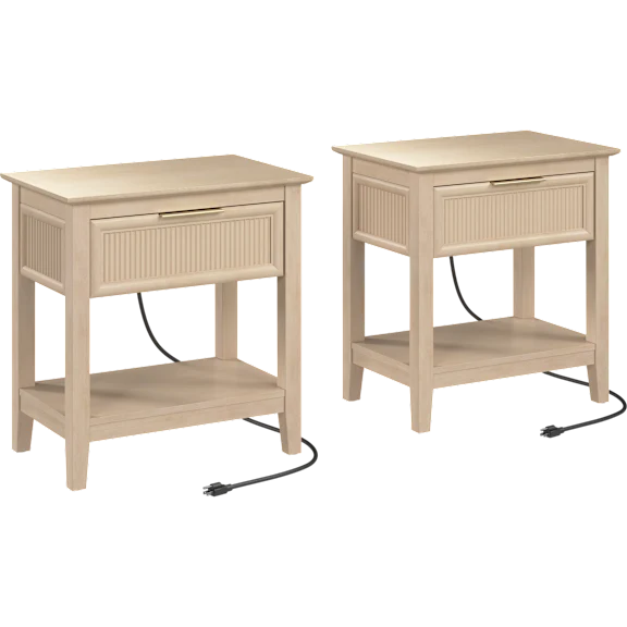 2-Pack: Camille Fluted End Table with Drawer & Built-in Charging