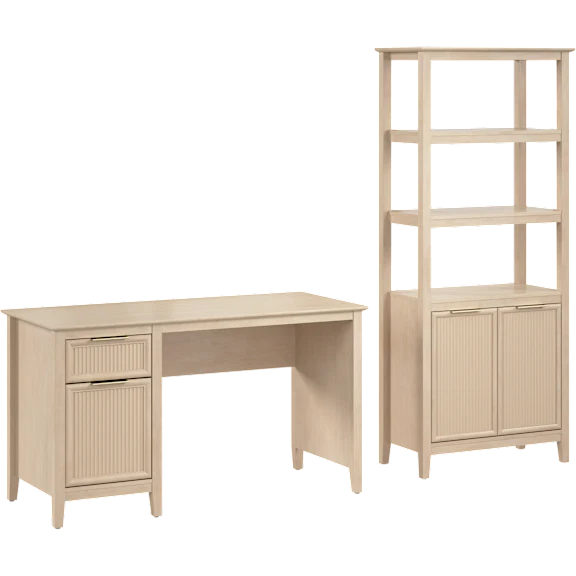 Camille 54W Fluted Office Desk and 5 Shelf Bookcase with Storage