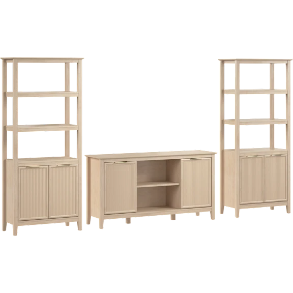 Camille Fluted TV Stand with Set of 2 Bookcases with Doors
