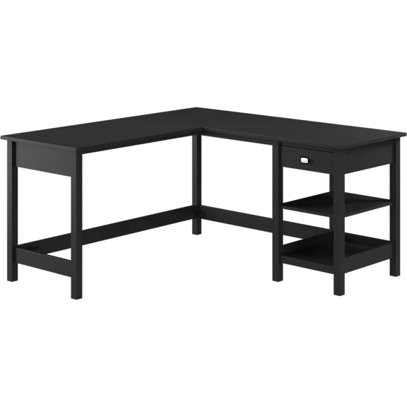 Broadview 60W L Shaped Computer Desk with Storage in Classic Black