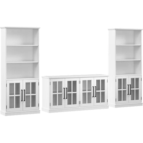 Westbrook 60W TV Stand for 75 Inch TV and Bookcases with Glass Doors