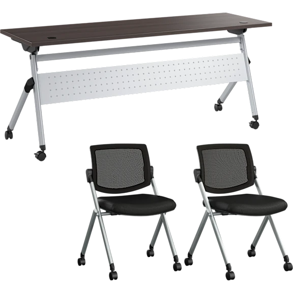 Envision 72W Folding Training Table and 2 Folding Chairs