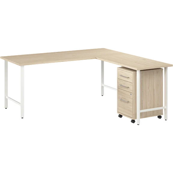 Hustle 72W x 30D L Shaped Computer Desk with 3 Drawer Mobile File Cabinet