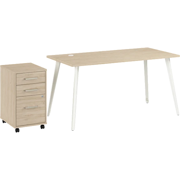 Vista 60W Desk with Splayed Metal Legs and 3 Drawer Mobile File Cabinet