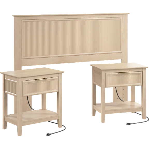 Camille 65W Fluted Full/Queen Headboard with Set of 2 Nightstands
