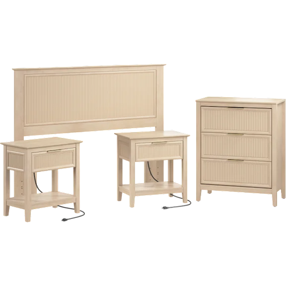 Camille 65W Fluted Full/Queen Headboard + Dresser and 2 Nightstands