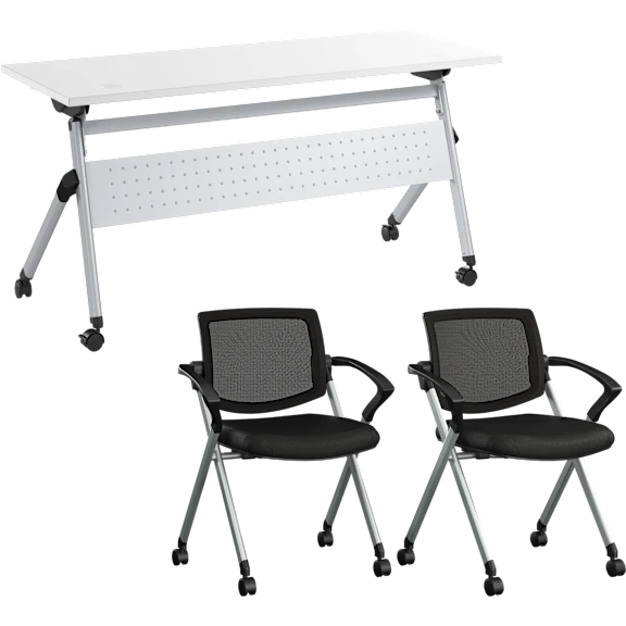 Envision 60W Folding Training Table and 2 Folding Chairs with Arms