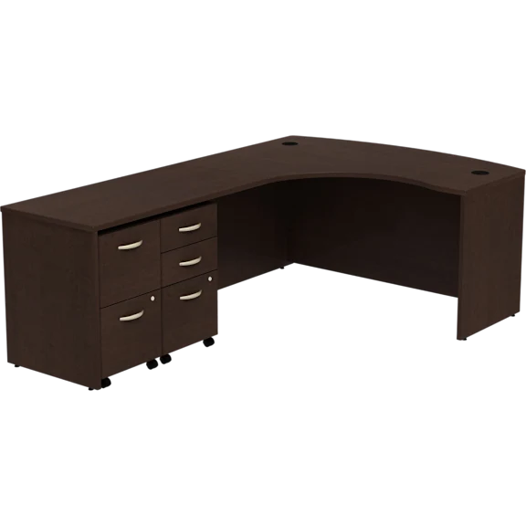 Series C Bow Front Left Handed L Shaped Desk with 2 Mobile Pedestals