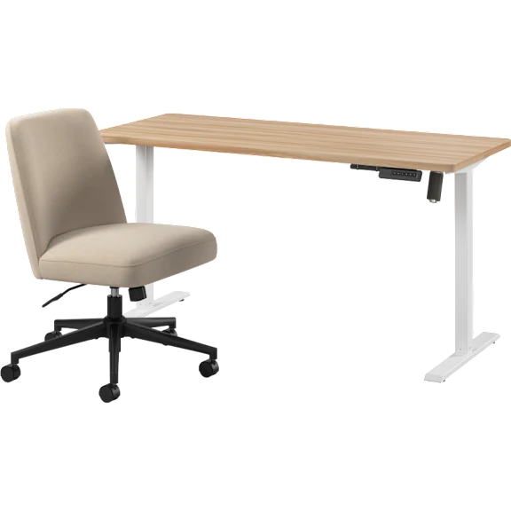 Energize 55W x 24D Electric Height Adjustable Standing Desk & Chair Set in Maple