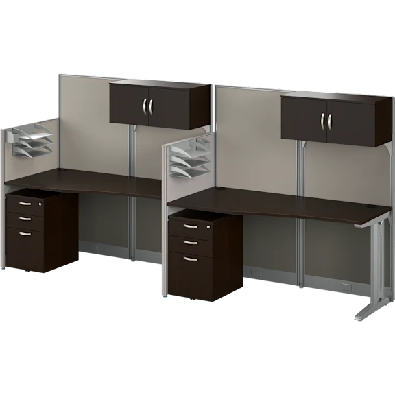 Office in an Hour 2 Person Cubicle Desks with Storage, Drawers, and Organizers
