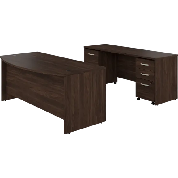 Studio C 72W x 36D Bow Front Desk and Credenza with Mobile File Cabinets