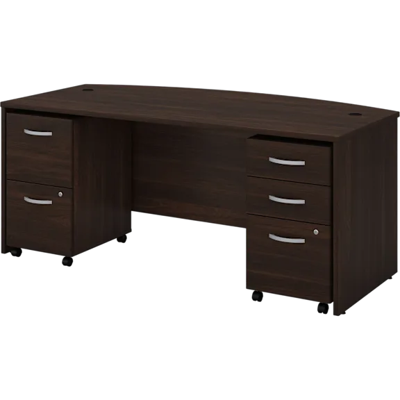Studio C 72W x 36D Bow Front Desk with Mobile File Cabinets