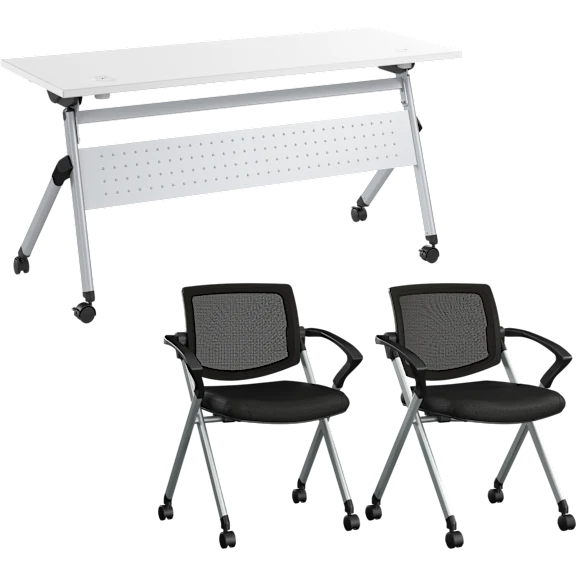 Envision 60W Training Table with Powered Grommets and 2 Chairs with Arms