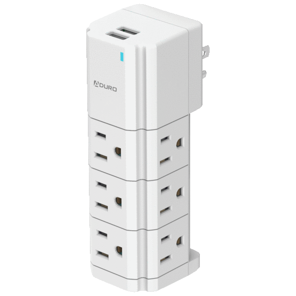 Aduro Surge Swivel Wall Charging Tower with 9 Outlets & Dual USB Ports