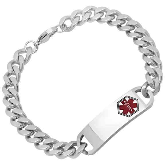 Steeltime Men's Stainless Steel Cuban Bracelet with Medical Accent