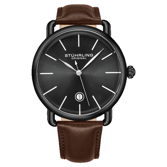 Stührling Men's Quartz 42mm Genuine Leather Strap Watch