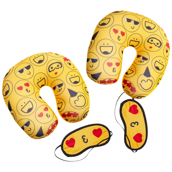 2-Pack: Emoji 2-Piece Travel Pillow & Eye Mask Set