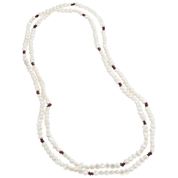Savvy Cie Cultured Freshwater Pearl Necklace With Genuine Garnet Chip Gemstones