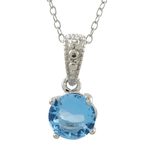 Savvy Cie 18K White Gold Lab Created Blue Topaz Solitaire Drop Pendant