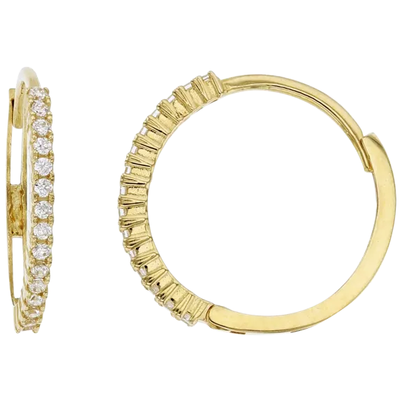 Decadence 14K Yellow Gold 15x1mm One-Row Round Cut CZ Huggie Earrings