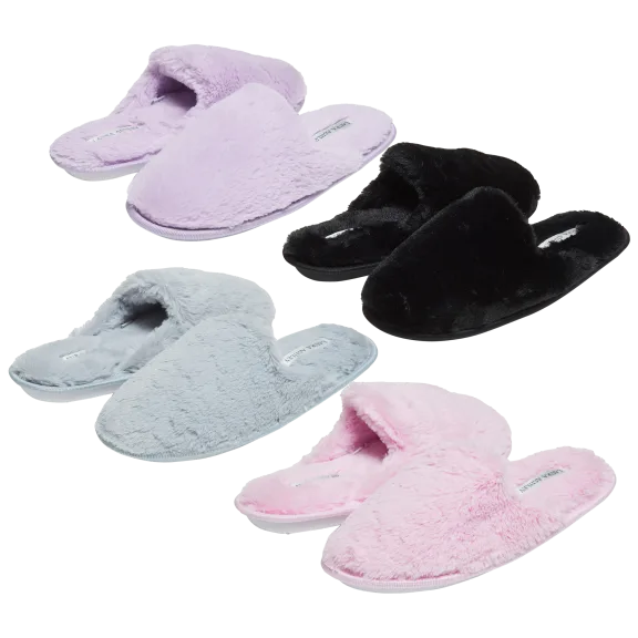 Laura Ashley Solid Plush Scuff Slippers with Memory Foam