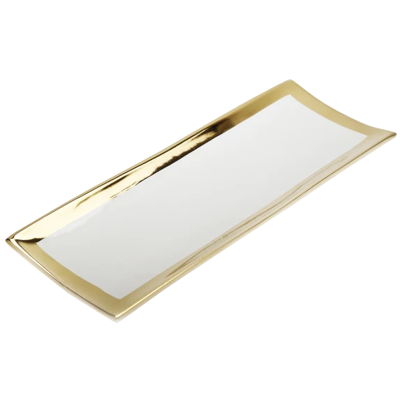 Vivience Gold Edged White Oblong Tray