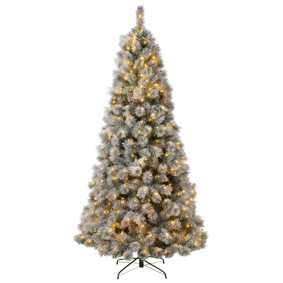 Glitzhome 7.5ft Pre-Lit Snow Flocked Artificial Spruce Christmas Tree