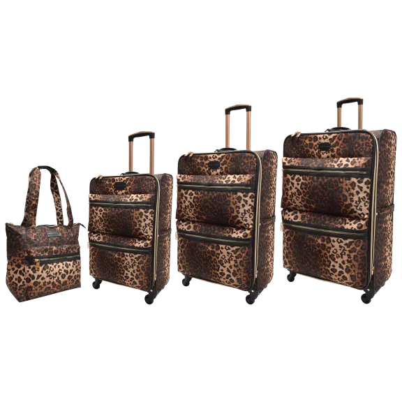 Adrienne Vittadini Leopard Nylon 4-Piece Luggage Set