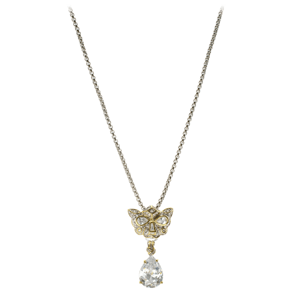 Kenneth Jay Lane 12 CTTW Pear Pendant CZ Panther Mask Necklace
