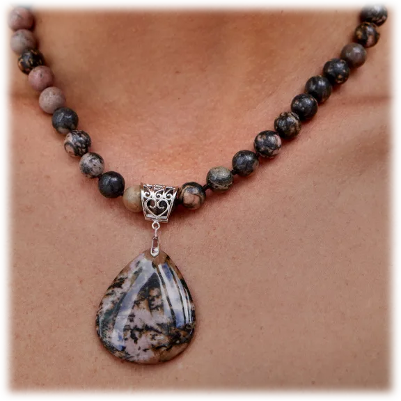 Savvy Cie Sterling Silver Rhodochrosite Statement Necklace