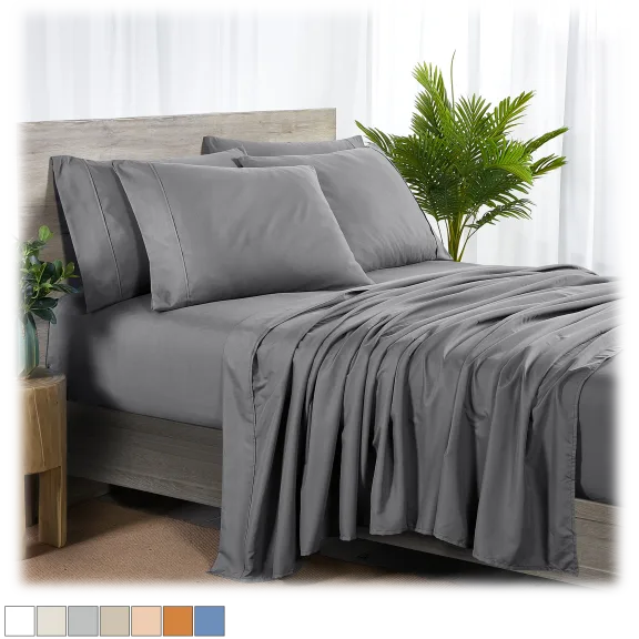 Bibb Home Premium 6-Piece Rayon from Bamboo Sheet Set with SureGrip Straps