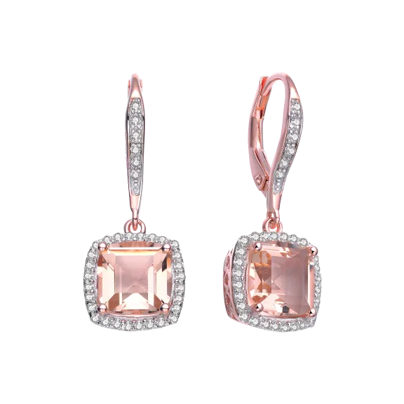 Megan Walford Rose Gold Square Morganite & Cubic Zirconia Earrings