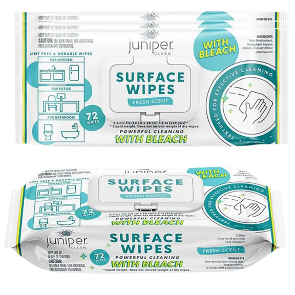 4-Pack: Juniper Clean Multi-Surface Fresh Bleach Scent Wipes - 288 Count