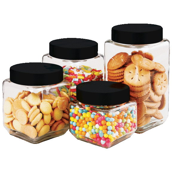 Farberware Set of 4 Glass Canisters with Stainless Steel Lids