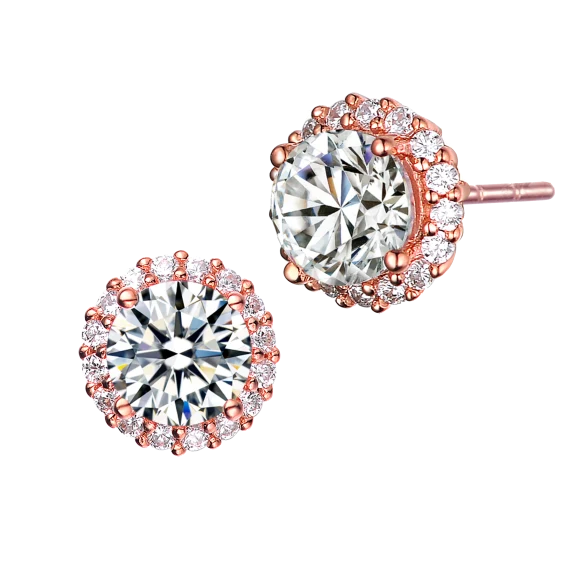 Megan Walford Lab Created Round and Halo Diamond Earrings