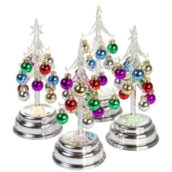 Set of 4: Winter Lane LED Glass Trees with Ornaments