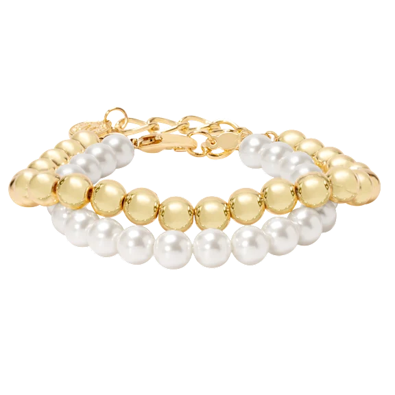 Martha Stewart Two Strand Pearl and Gold Ball 7" Bracelet
